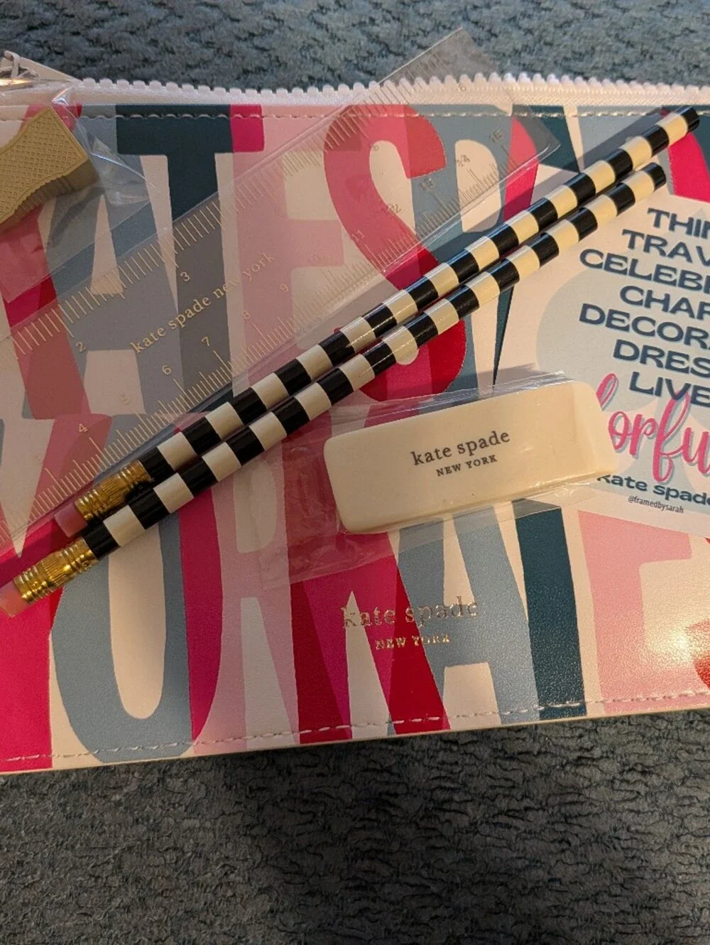kate spade Pink, Blue & White Striped Home Office Pencil Case